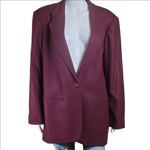 Vintage Sag Harbor 100% Wool Burgundy Wine Single Button Jacket Blazer S…